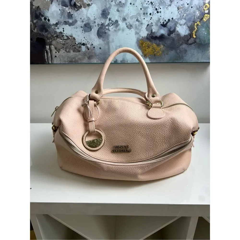VERSACE COLLECTION Pebbled Leather Pink Handle Bag